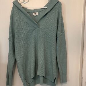 aerie Sage Green V-Neck Hooded Sweater